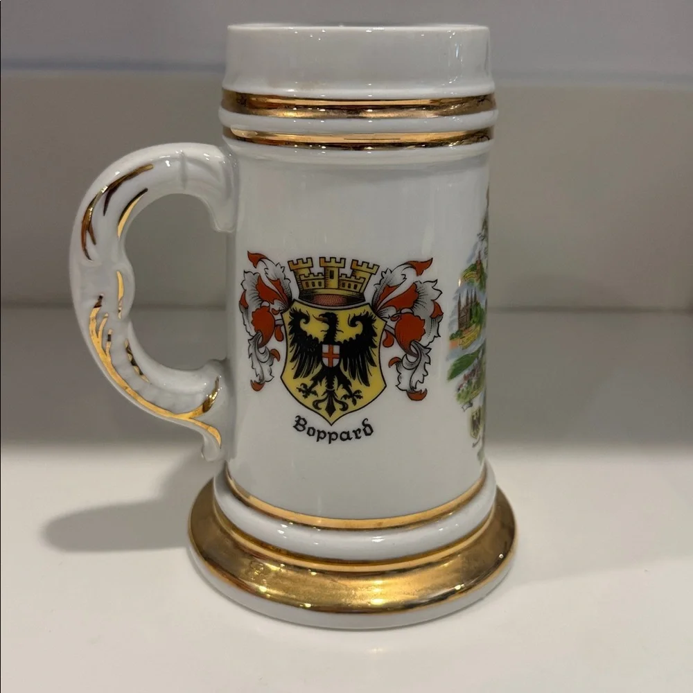 Decorative Ceramic Beer Stein with Gold Accents, Schmidt Koblenz Bogenstr. 103